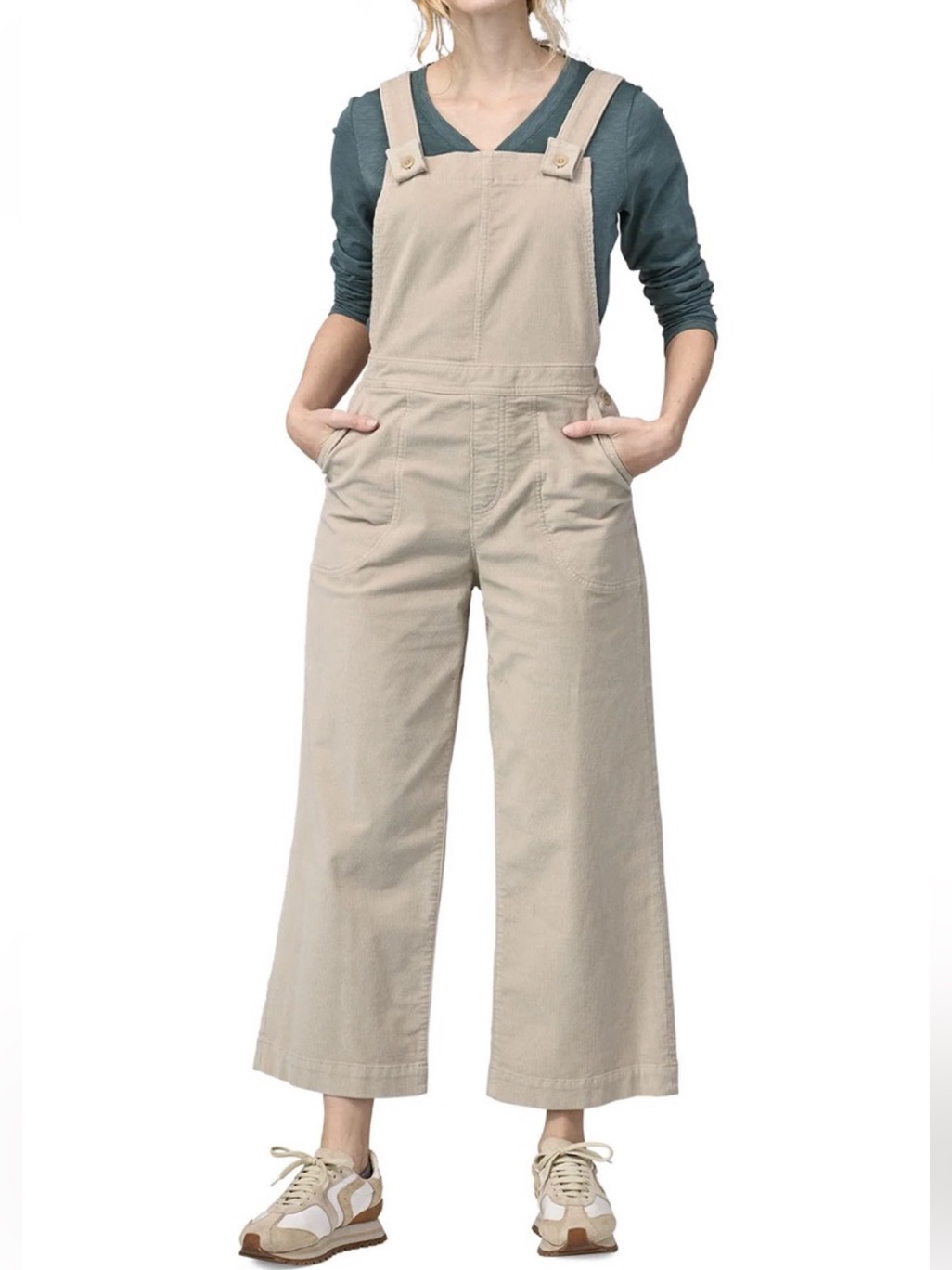 Patagonia Women's Sz 8 Stand Up Cropped Corduroy Overalls In Beige/Tan Wide Leg